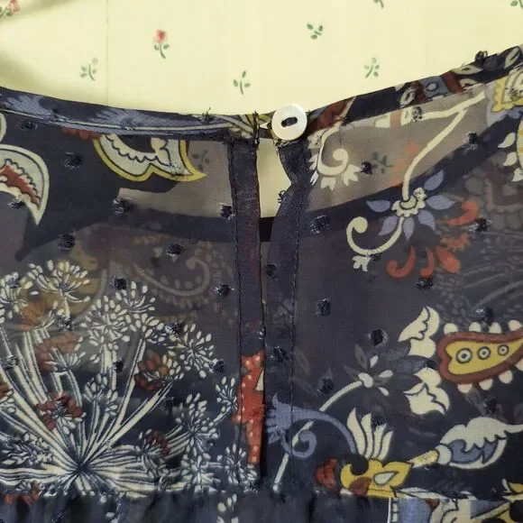 Style & Co Peasant Top XL Sheer Swiss Dot Paisley Blue Career Bell Sleeves Flowy - Picture 11 of 16